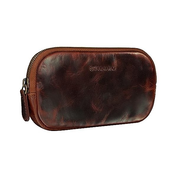 STILORD Mike Plumier Cuir Vintage Trousse Scolaire idéal comme Pochette pour Travail École Organiseur Crayons Étui Lunettes