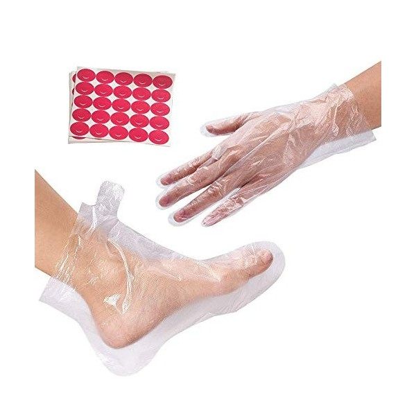 Lot de 100 chaussons jetables en plastique transparent pour la pédicure, le bain de paraffine, le traitement à la cire chaude