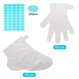 Ensemble de bain de cire de paraffine,200 pièces, 100 gants transparents et 100 chaussons, protections jetables en plastique 