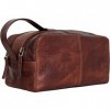 Corno doro CD581 Grande Trousse de Toilette Voyage 24x14x11cm, Trousse de Maquillage Cuir Marron, Sac de Toilette Homme et F