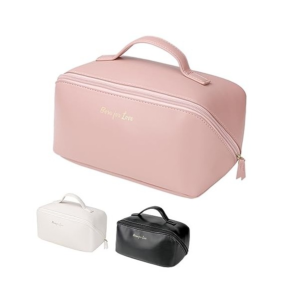 Trousse à Maquillage Grande Capacité, Portable Trousse de Toilette Femme Imperméable PU Cuir Sac Cosmétique Organisateur avec