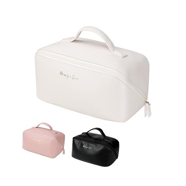 Trousse à Maquillage Grande Capacité, Portable Trousse de Toilette Femme Imperméable PU Cuir Sac Cosmétique Organisateur avec