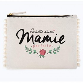 Manahia Pochette pompon Cadeau Mamie - Pochette dune Mamie Parfaite - Trousse Mamie en Coton - Fête des Grands-mères - Annon