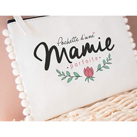 Manahia Pochette pompon Cadeau Mamie - Pochette dune Mamie Parfaite - Trousse Mamie en Coton - Fête des Grands-mères - Annon