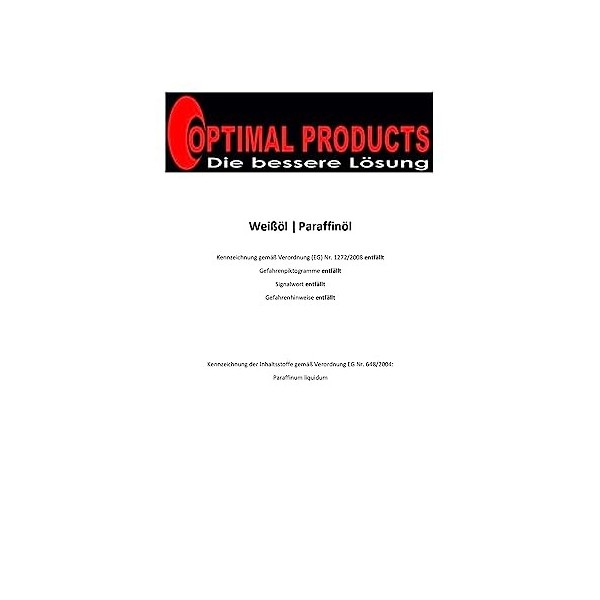 Optimal Products Huile de paraffine 5L I Huile minérale hautement raffinée, neutre et incolore avec une grande pureté I Paraf