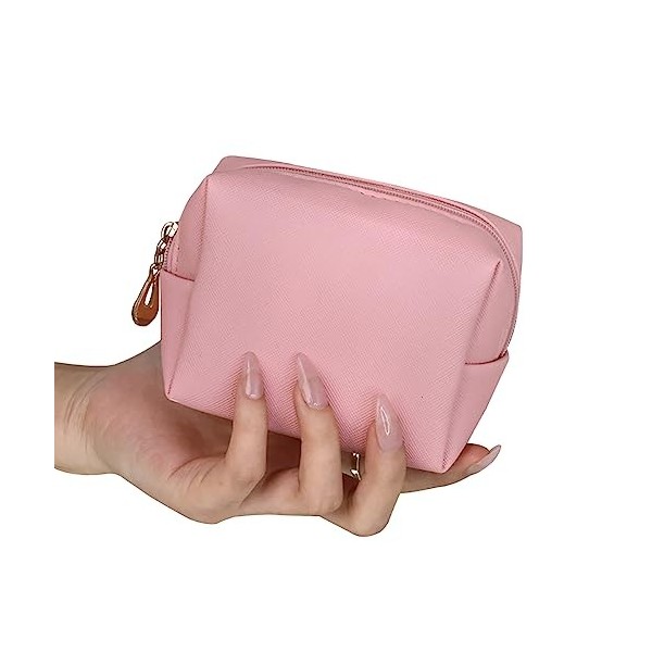 FSSTUD Petite trousse de maquillage portable en cuir synthétique - Étanche - Fermeture éclair - Pour femme et fille - Beige