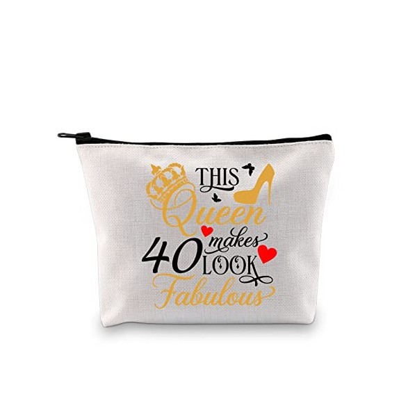 PLITI Trousse de maquillage pour 40e anniversaire - Cadeau danniversaire pour femme - Cette reine fait 40 ans, Make 40 Fabul