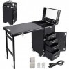 EBANKU Valise Maquillage à roulettes, Table de Manucure Pliable Bureau de Manucure Mobile Portable avec 4 Tiroir et Miroirs B