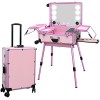 EBANKU Rolling Maquillage Valise, 24 Pouces Coffre à Maquillage Professionnel avec Miroir Éclairé et Bluetooth, Trolley à Bij