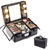 Trousse de maquillage portable avec lumières LED chaudes réglables et miroir verrouillable avec 3 zones de rangement amovible