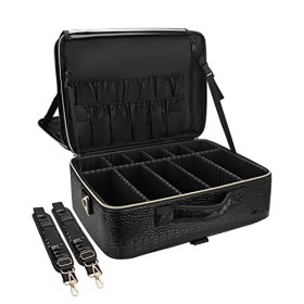 Relavel Sac cosmétique extra large 17 pouces en cuir synthétique boîte de maquillage professionnel voyage organisateur cosmét