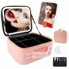 Trousse de maquillage de voyage avec miroir LED, trousse de maquillage portable avec miroir, 3 réglages de couleur, sac de ra