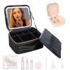 IvyH Trousse de maquillage avec miroir lumineux, étui de voyage avec séparateurs réglables, étui de maquillage portable étanc