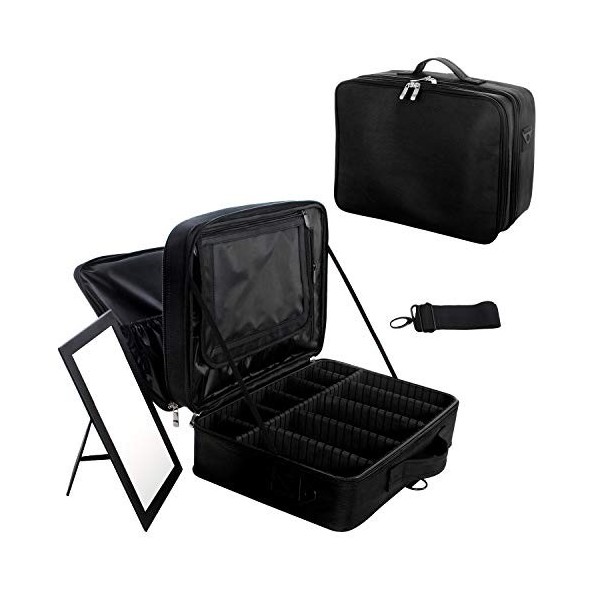 Joligrace Trousse de maquillage professionnelle extra large en tissu Oxford avec sangle arrière amovible - Boîte de rangement