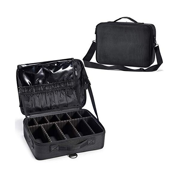 Joligrace Trousse de maquillage professionnelle extra large en tissu Oxford avec sangle arrière amovible - Boîte de rangement