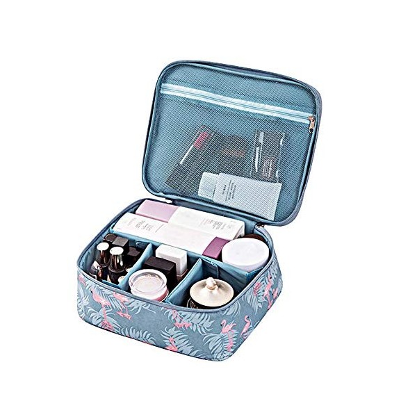 LKMY - Trousse de maquillage portable avec impression florale, imperméable, multi-poches, pour femmes et filles, idéale pour 