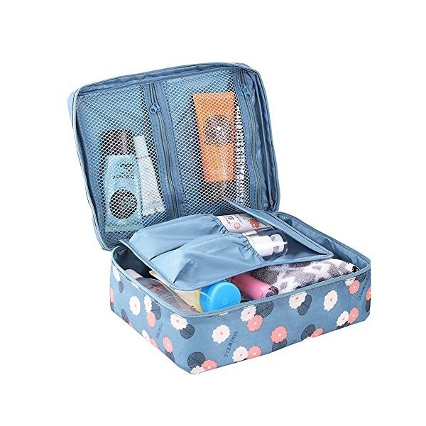 LKMY - Trousse de maquillage portable avec impression florale, imperméable, multi-poches, pour femmes et filles, idéale pour 