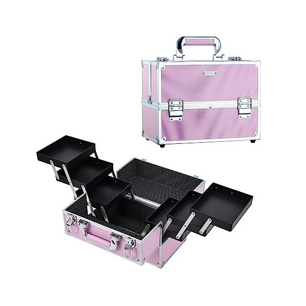 Mallette à Maquillage Valise Maquillage Coffret Rangement avec Doubles Serrures Maquillage Aluminium Boîte de Cosmétique Orga