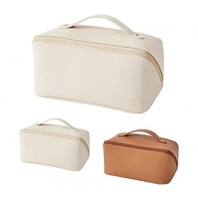 Trousse de Toilette Femme - Sac cosmétique Double Couche de Grande capacité, Trousses de Maquillage Portables en Cuir impermé