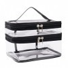 Grande trousse de toilette transparente en PVC - Trousse de maquillage double couche - Pour femme et fille, Noir