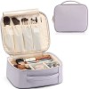 Vlando Trousse à Maquillage Femme Voyage, Imperméable Vanity Valise Étanche avec Pinceaux Pochette Compartiment, Faux Cuir, C