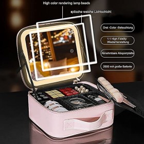 Trousse de maquillage avec miroir et lumière,Avec miroir LED,Étanche,Réglable en luminosité,Avec sac de rangement pour pincea