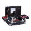 Relaxdays Mallette Maquillage, Vanity avec Miroir, HLP : 13 x 31,5 x 23,5 cm, verrouillable, Coffret Make-up, Noir/Gris