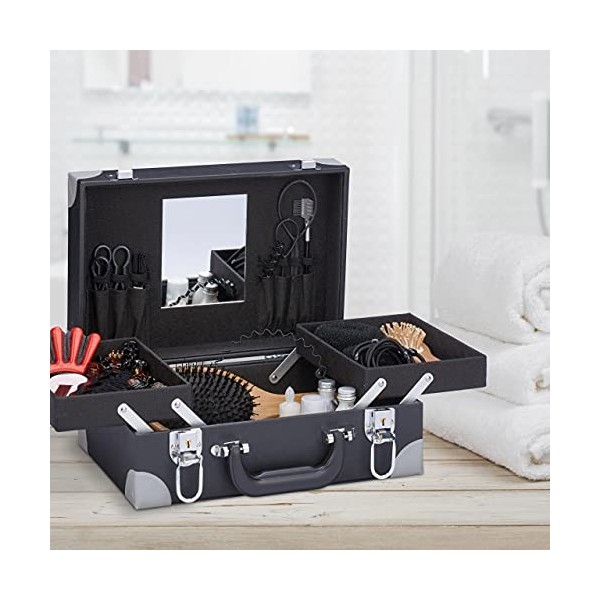 Relaxdays Mallette Maquillage, Vanity avec Miroir, HLP : 13 x 31,5 x 23,5 cm, verrouillable, Coffret Make-up, Noir/Gris