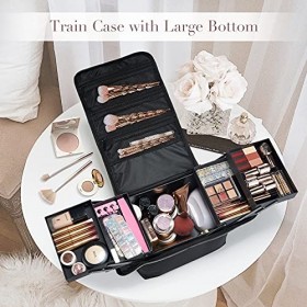 Joligrace Trousse de maquillage Trousse de maquillage Vanity Box Organisateur de vernis à ongles avec bandoulière, Noir/doré,