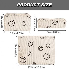 Hojalis 3 Pièces Trousse de Maquillage, Trousse de Toilette Multifonctionnelle avec Impression Souriante, Pochette Maquillage