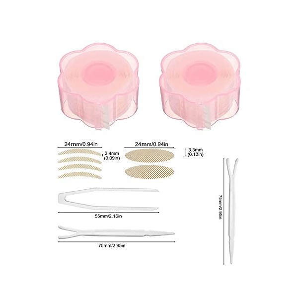 Voarge Lot de 1200 bandes adhésives pour paupière - Pour paupières - Double bande invisible - Étanche - Avec pinces à épiler 