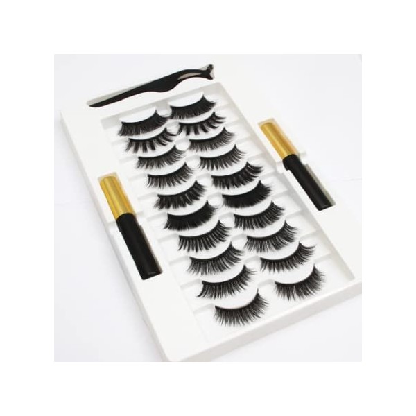 LFWZRY 10 Paires Faux Cils Imperméables Faux Cils 3D Vaporeux Cils avec Cils Magnétiques Et Eyeliner Cils Magnétiques Naturel