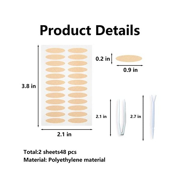 Lot de 48 paires de bandes adhésives double face invisibles pour les yeux à capuche - Fibre naturelle - Pour les yeux élargis