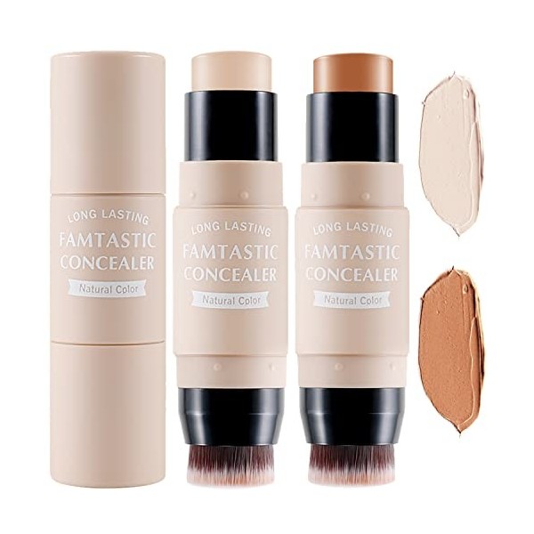 Erinde 2PCS Bâton de contour et de fond de teint avec pinceau, Stylo Highlighter Bronzer, Crayon de nuances pour éclaircir le