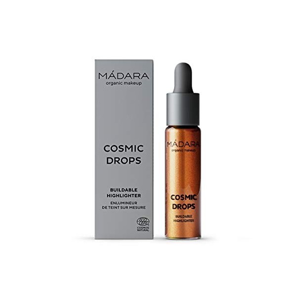 MÁDARA Organic Skincare | COSMIC DROPS Enlumineur modulable, 3 BURNING METEORITE, 135 ml, Enlumineur sérum Hyaluronique-Aloe,