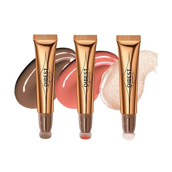 Baguette de beauté liquide contour, crème blush surligneur contour avec coussin surligneur liquide visage bronzant naturel su