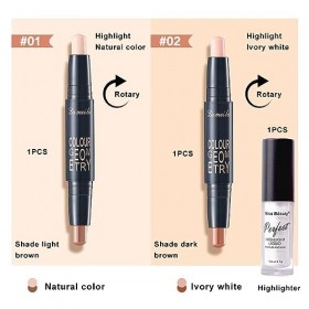 Contouring Maquillage,Illuminateur Contouring,Contouring Stick,Bâton Surligneur,Correcteur Stick de Contouring,Double Tête Co