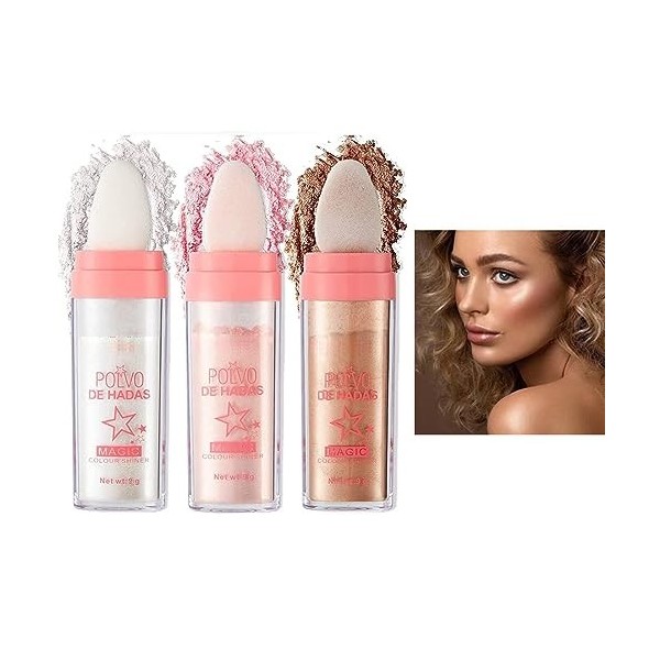 Highlighter Maquillage Poudre, Highlighter Powder Stick, Shimmer Visage et Corps Surligneur Poudre Stick, Haute Brillance Pou