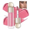 Rechoo Make-up Liquid Highlighter, Naturel Face Illuminateur Liquide Bronze Cream Stick avec Pinceau, Imperméable et Longue D