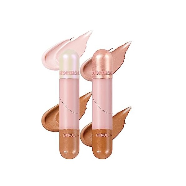 Multifonction Highlighter & Contour Bronzer Liquide, Double-ended Highlighter Illuminateur Stick - Enlumineur Fluide, Contour