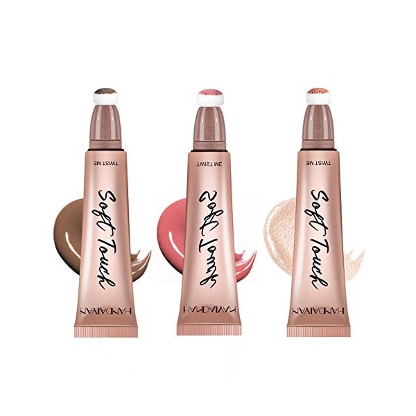 Stick de maquillage liquide, 3 pièces, Contour Blush Highlighter avec applicateur Stick de maquillage liquide Highlighter Vis