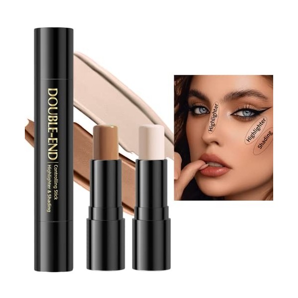 Contour Stick à Double, Contouring Make Up Visage Lèvres,2 in1 Double-ended Illuminateur Bâton Highlighter Crème du Visage Mi