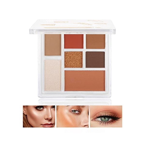 Boobeen Face Contour Highlight Palette-Highlighter, Bronzer, Blusher et Eyeshadow Palette, Matte and Glitter 7 Tones, Blendab