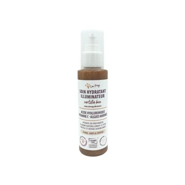 LovFrog Soin Hydratant Illuminateur Bronze | Soin Visage, Corps et Cheveux | Certifié Biologique | Acide Hyaluronique, Algue