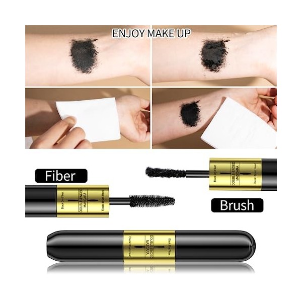 2 en 1 mascara de cils en fibre, mascara épuisant avec du mascara noir pour une usure imperméable plus longue durée sans agra