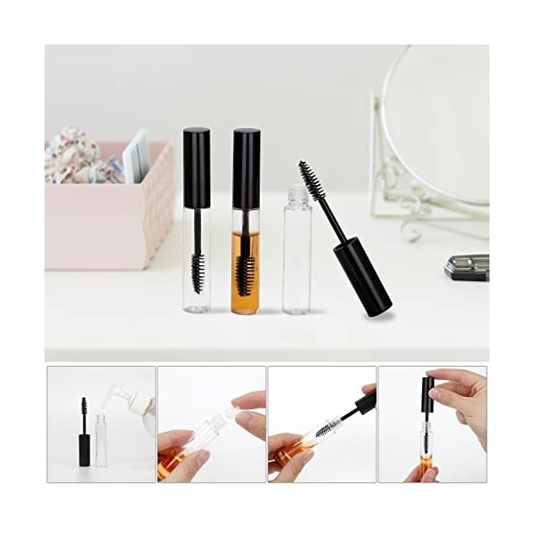 Tube de Mascara Vides de 10ml avec Baguette à Cils Flacon Rechargeables avec Inserts en Caoutchouc pour la Croissance des Cil