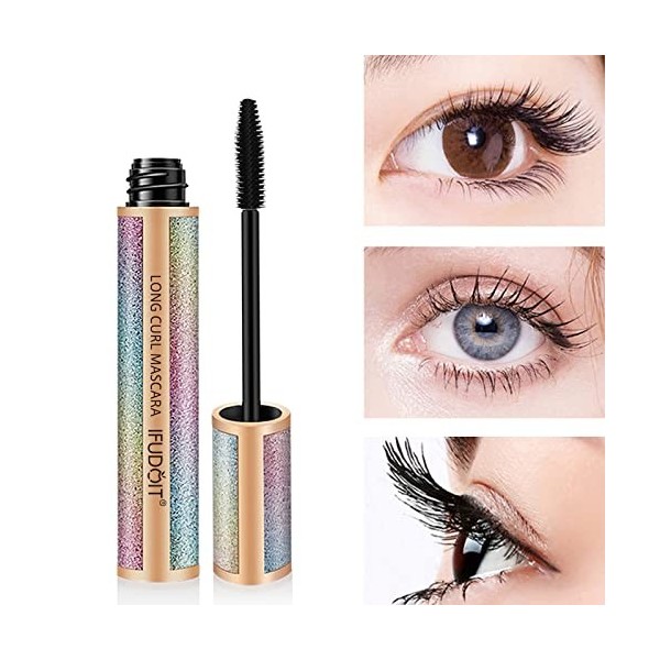 Mascara Noir, Mascara Imperméable en Fibre de Soie 4D, Rend les Cils Plus Longs, Plus épais et Recourbés, Sans Grumeaux, Long