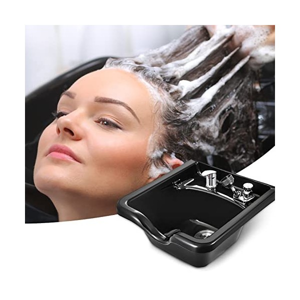 Happybuy Bac à Shampoing Noir Professionnel Lavabo à Shampooing Lave-tête pour Salon