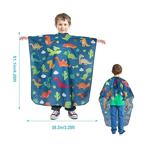 Cape de barbier professionnelle pour enfants avec brosse à poussière et fermeture réglable pour adultes motif dinosaure dess