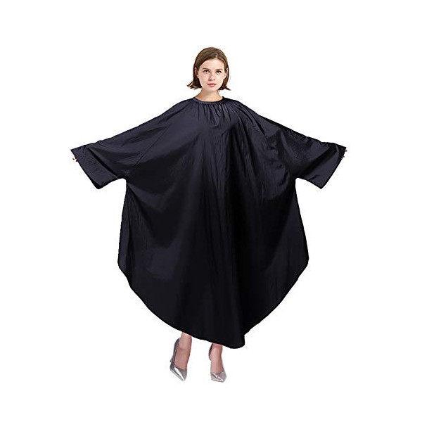GOGO Barber Cape Salon Robe Robe Combinaison avec manches pour coiffure unisexe léger-noir